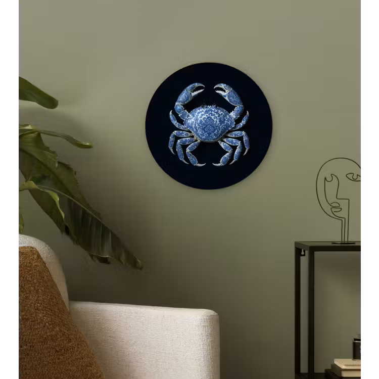 Krab - Delfts blauw - Dieren Wandcirkel kunststof plaat 5mm dik klein -sfeer3