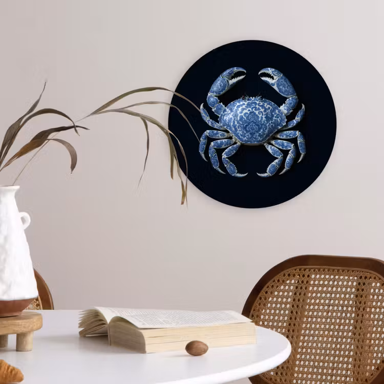 Krab - Delfts blauw - Dieren Wandcirkel kunststof plaat 5mm dik klein -sfeer4