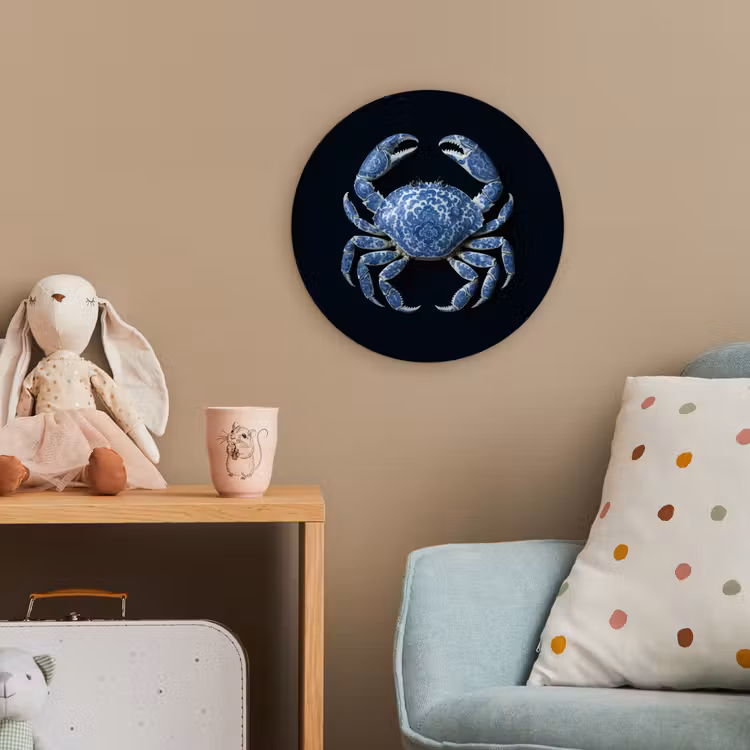 Krab - Delfts blauw - Dieren Wandcirkel kunststof plaat 5mm dik klein -tsfeer1_kind