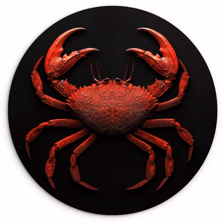 Krab - Rood - Vissen - Schaaldieren Wandcirkel kunststof plaat 5mm dik klein -3d