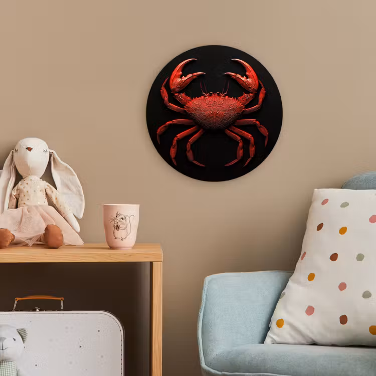 Krab - Rood - Vissen - Schaaldieren Wandcirkel kunststof plaat 5mm dik klein -tsfeer1_kind