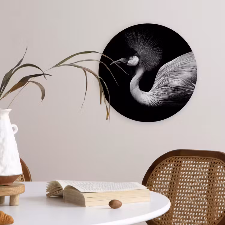 Kraanvogel - Zwart - Wit - Vogel - Dieren Wandcirkel kunststof plaat 5mm dik klein -sfeer4
