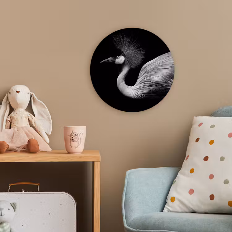 Kraanvogel - Zwart - Wit - Vogel - Dieren Wandcirkel kunststof plaat 5mm dik klein -tsfeer1_kind