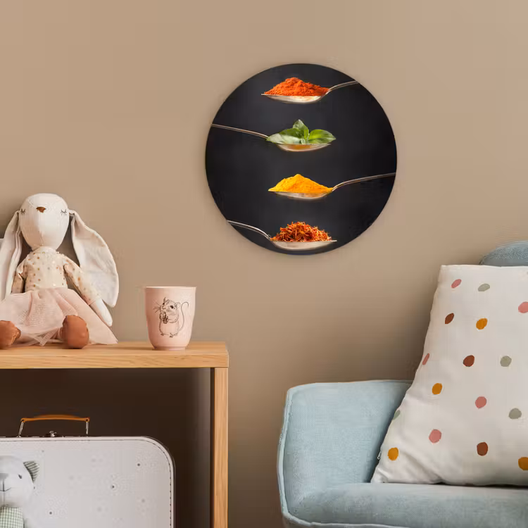 Kruiden - Lepel - Specerijen - Zwart - Italiaans Wandcirkel kunststof plaat 5mm dik klein -tsfeer1_kind