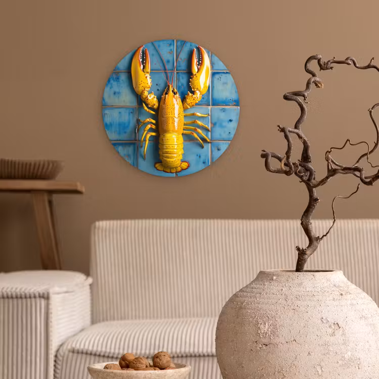 Kreeft - Geel - Blauw - Tegels Wandcirkel kunststof plaat 5mm dik klein -sfeer1
