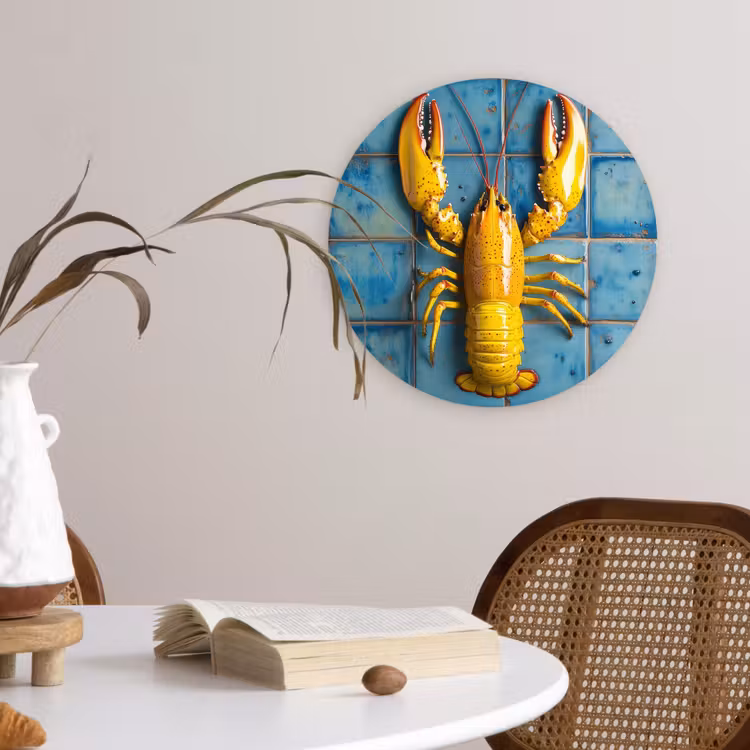 Kreeft - Geel - Blauw - Tegels Wandcirkel kunststof plaat 5mm dik klein -sfeer4
