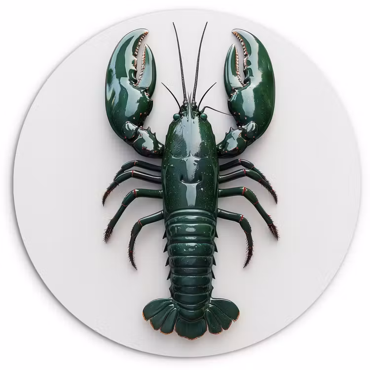 Kreeft - Glossier - Groen - Wit Wandcirkel kunststof plaat 5mm dik klein -3d