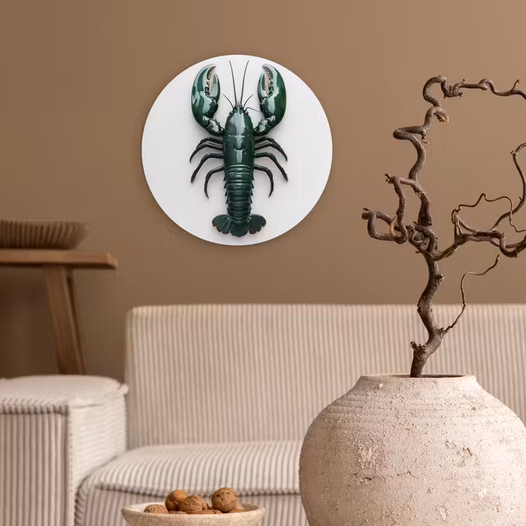 Kreeft - Glossier - Groen - Wit Wandcirkel kunststof plaat 5mm dik klein -sfeer1