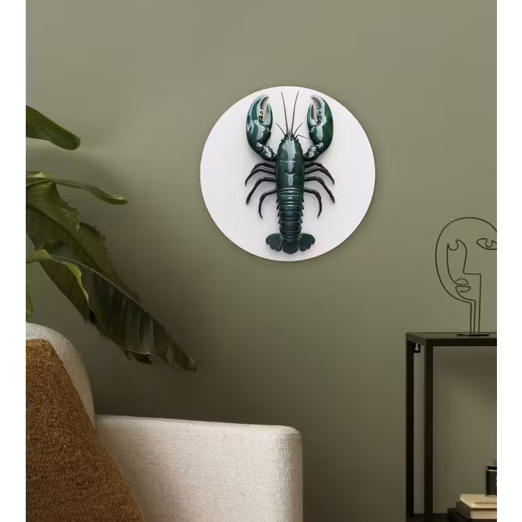 Kreeft - Glossier - Groen - Wit Wandcirkel kunststof plaat 5mm dik klein -sfeer3