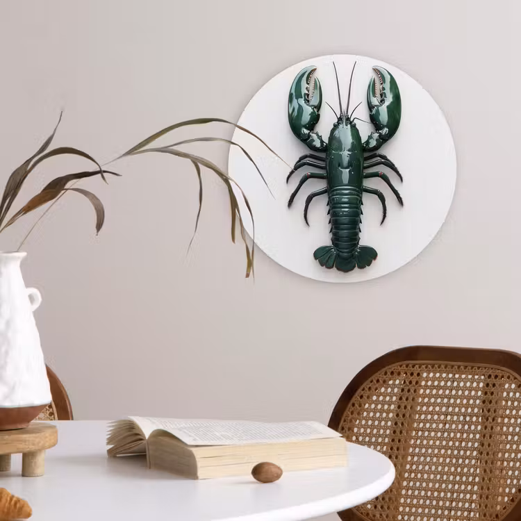 Kreeft - Glossier - Groen - Wit Wandcirkel kunststof plaat 5mm dik klein -sfeer4