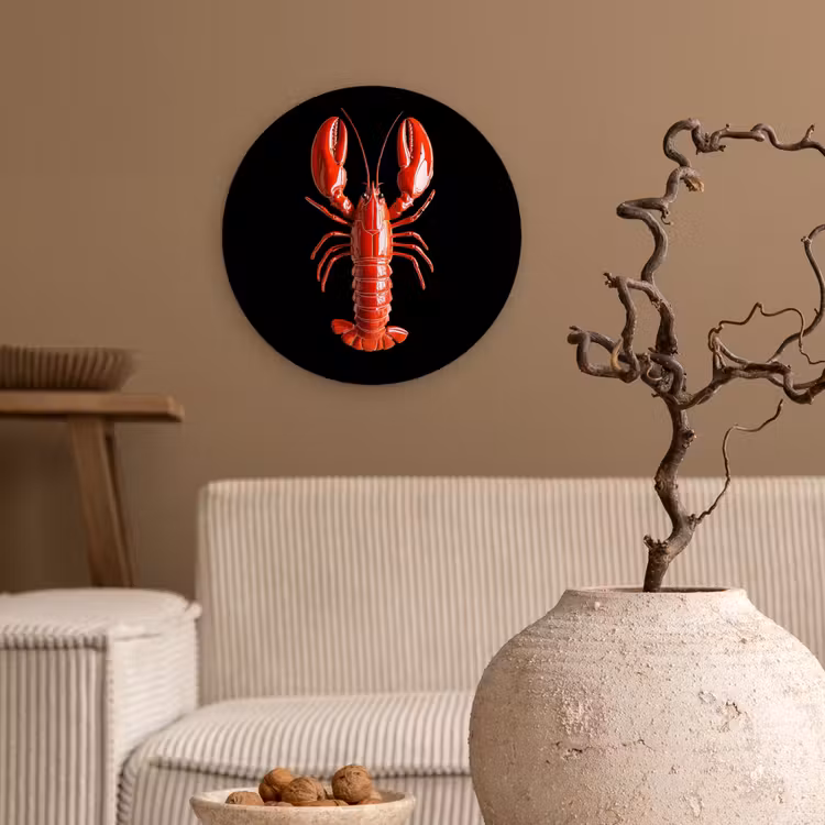 Kreeft - Glossier Rood - Zwart Wandcirkel kunststof plaat 5mm dik klein -sfeer1