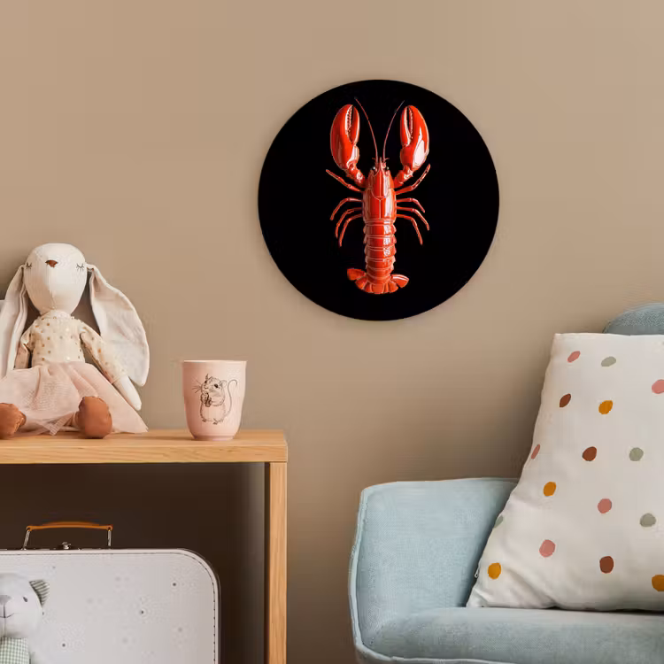 Kreeft - Glossier Rood - Zwart Wandcirkel kunststof plaat 5mm dik klein -tsfeer1_kind