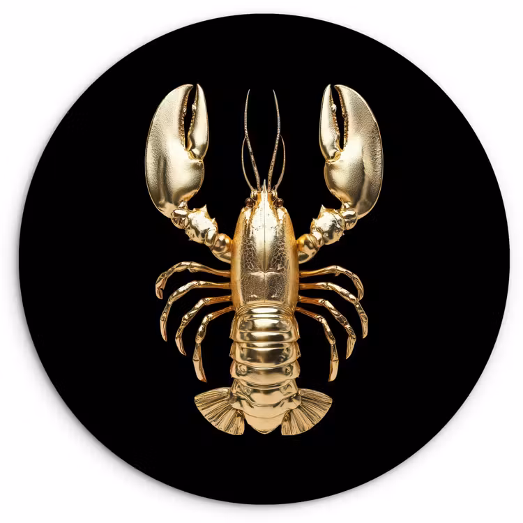 Kreeft - Goud - Textuur - Zwart Wandcirkel kunststof plaat 5mm dik klein -3d