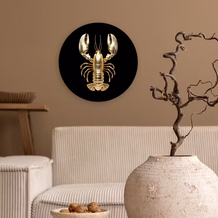 Kreeft - Goud - Textuur - Zwart Wandcirkel kunststof plaat 5mm dik klein -sfeer1
