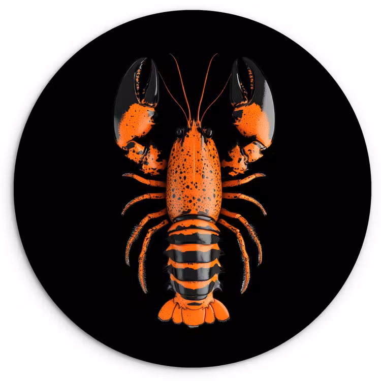 Kreeft - Oranje - Zwart - Modern Wandcirkel kunststof plaat 5mm dik klein -3d