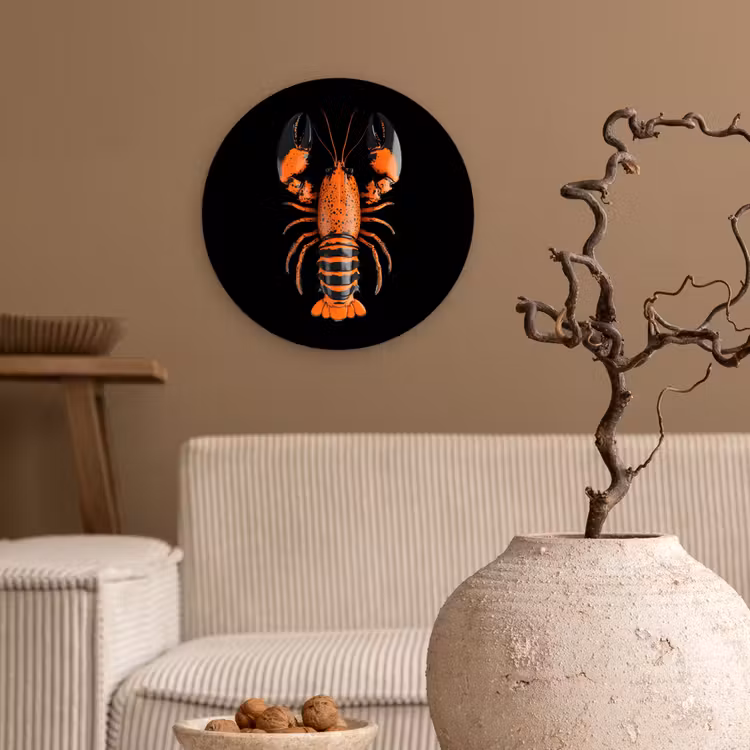 Kreeft - Oranje - Zwart - Modern Wandcirkel kunststof plaat 5mm dik klein -sfeer1