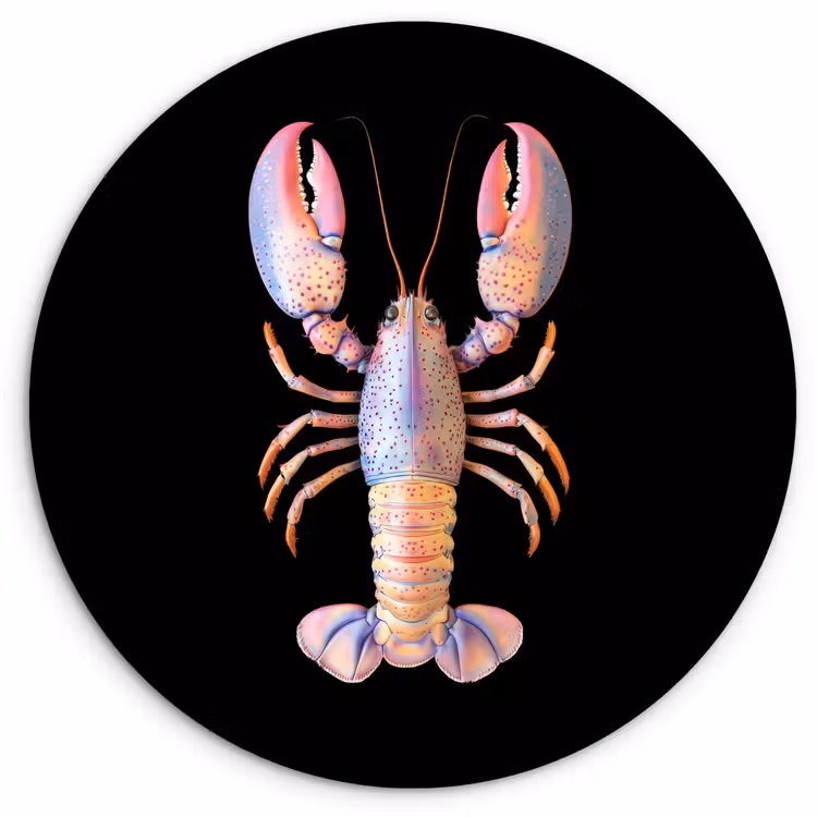 Kreeft - Roze - Zacht - Zwart Wandcirkel kunststof plaat 5mm dik klein -3d