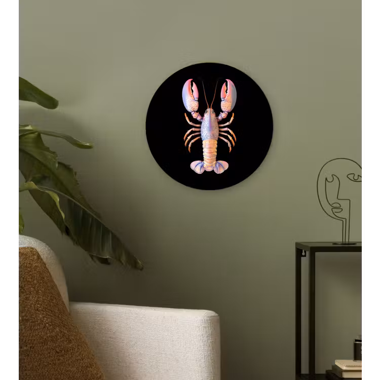 Kreeft - Roze - Zacht - Zwart Wandcirkel kunststof plaat 5mm dik klein -sfeer3