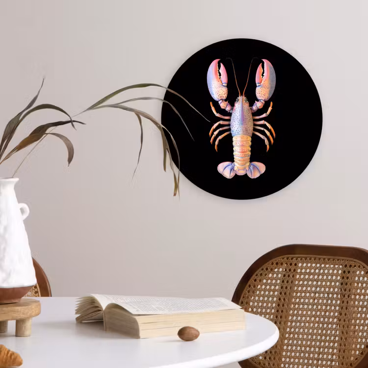 Kreeft - Roze - Zacht - Zwart Wandcirkel kunststof plaat 5mm dik klein -sfeer4