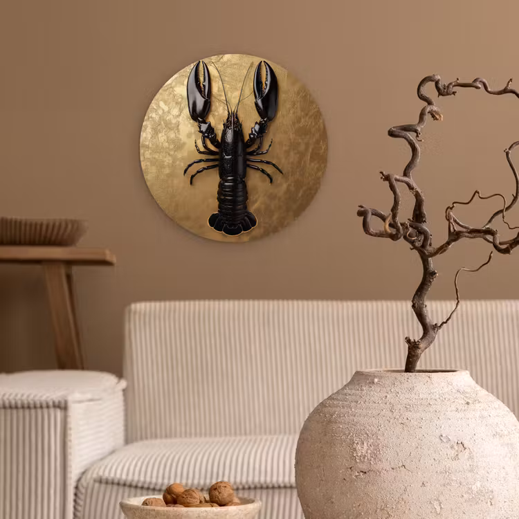 Kreeft - Zwart - Goud - Luxe Wandcirkel kunststof plaat 5mm dik klein -sfeer1