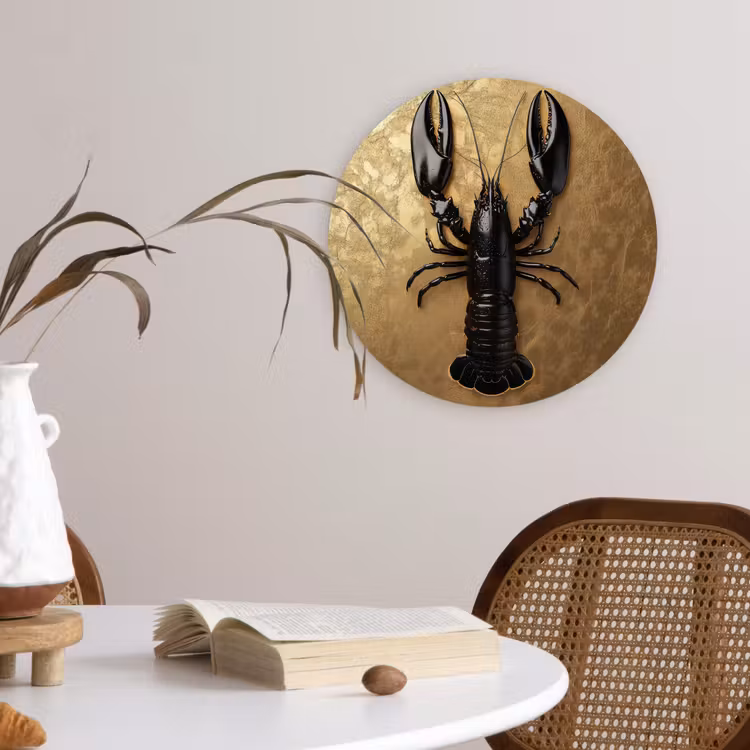 Kreeft - Zwart - Goud - Luxe Wandcirkel kunststof plaat 5mm dik klein -sfeer4