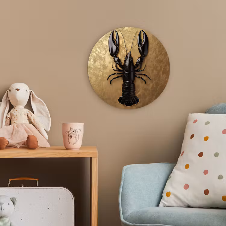 Kreeft - Zwart - Goud - Luxe Wandcirkel kunststof plaat 5mm dik klein -tsfeer1_kind