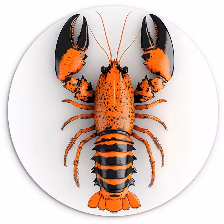 Kreeft - Zwart - Oranje - Wit - Uniek Wandcirkel kunststof plaat 5mm dik klein -3d