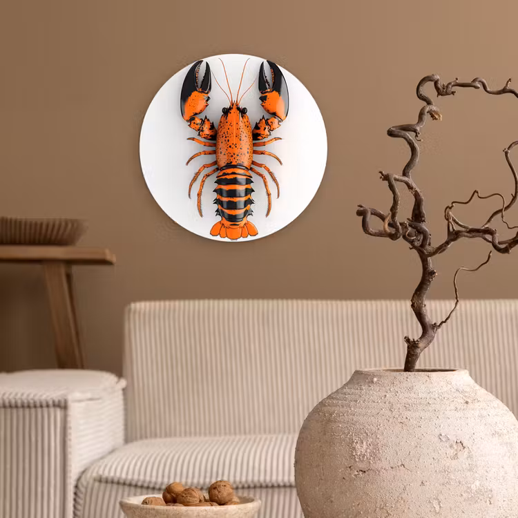 Kreeft - Zwart - Oranje - Wit - Uniek Wandcirkel kunststof plaat 5mm dik klein -sfeer1