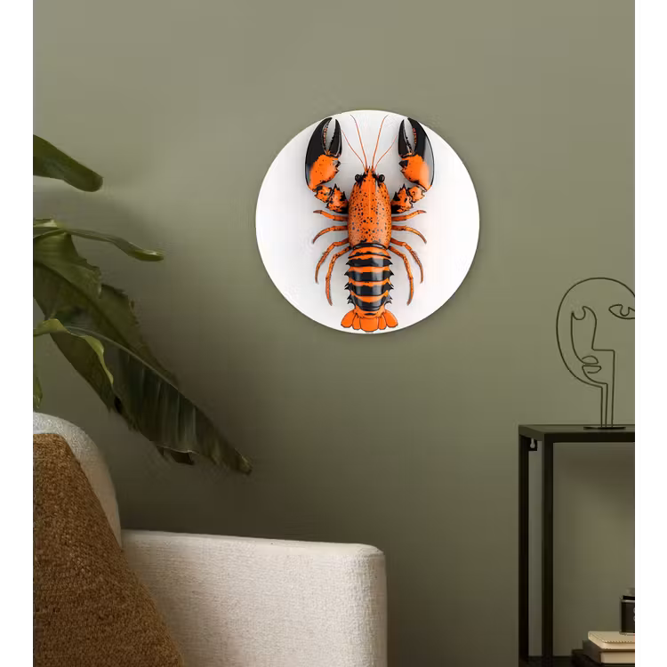 Kreeft - Zwart - Oranje - Wit - Uniek Wandcirkel kunststof plaat 5mm dik klein -sfeer3