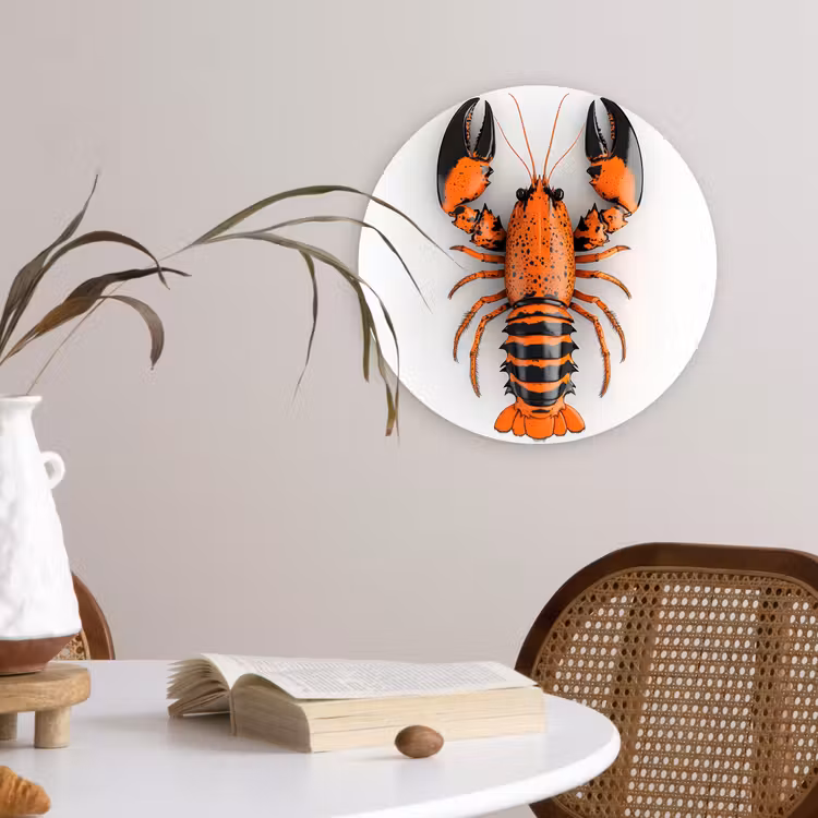 Kreeft - Zwart - Oranje - Wit - Uniek Wandcirkel kunststof plaat 5mm dik klein -sfeer4