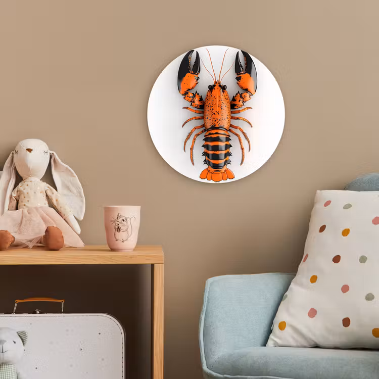 Kreeft - Zwart - Oranje - Wit - Uniek Wandcirkel kunststof plaat 5mm dik klein -tsfeer1_kind