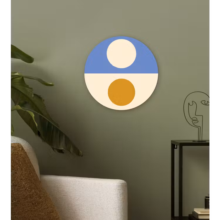 Cirkels - Symmetrisch - Wit - Blauw- Geel Wandcirkel kunststof plaat 5mm dik klein -sfeer3