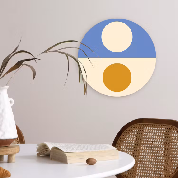 Cirkels - Symmetrisch - Wit - Blauw- Geel Wandcirkel kunststof plaat 5mm dik klein -sfeer4