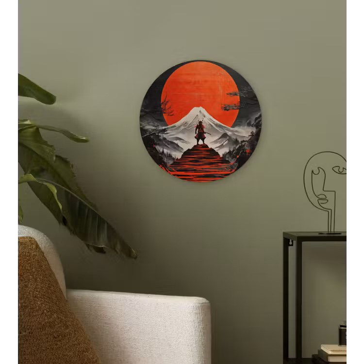 Krijger - Rode trappen - Zon - Berg Wandcirkel kunststof plaat 5mm dik klein -sfeer3