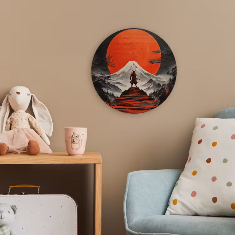 Krijger - Rode trappen - Zon - Berg Wandcirkel kunststof plaat 5mm dik klein -tsfeer1_kind