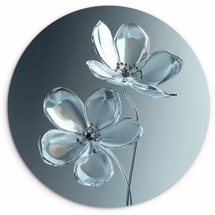 Kristal - Bloemen - Grijs Wandcirkel kunststof plaat 5mm dik klein -3d