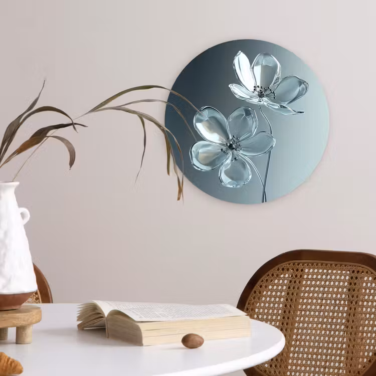Kristal - Bloemen - Grijs Wandcirkel kunststof plaat 5mm dik klein -sfeer4