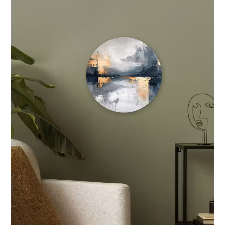 Kunst - Grijs - Goud - Abstract Wandcirkel kunststof plaat 5mm dik klein -sfeer3