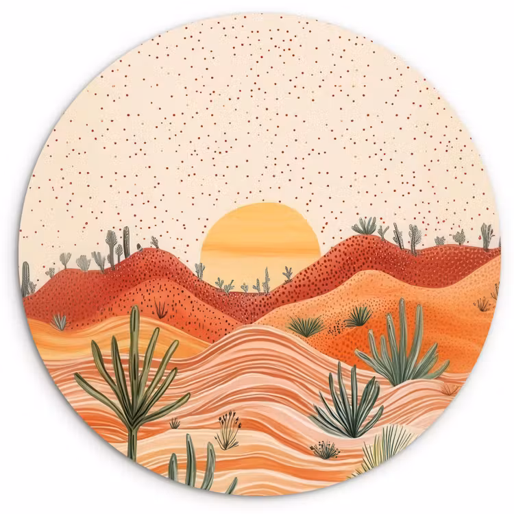 Landschap - Heuvels - Zonsondergang Wandcirkel kunststof plaat 5mm dik klein -3d