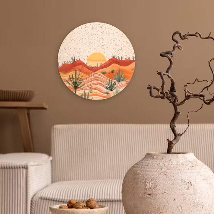 Landschap - Heuvels - Zonsondergang Wandcirkel kunststof plaat 5mm dik klein -sfeer1