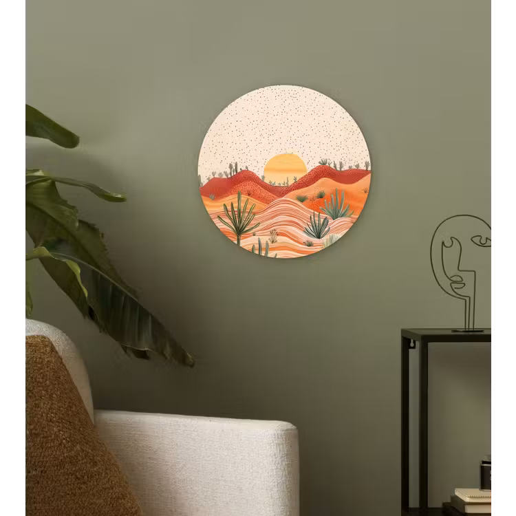 Landschap - Heuvels - Zonsondergang Wandcirkel kunststof plaat 5mm dik klein -sfeer3