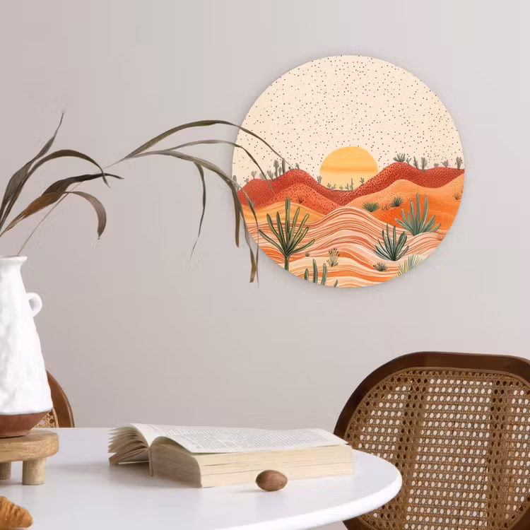 Landschap - Heuvels - Zonsondergang Wandcirkel kunststof plaat 5mm dik klein -sfeer4