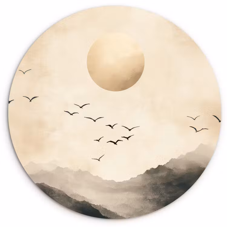 Landschap - Japandi - vogel Wandcirkel kunststof plaat 5mm dik klein -3d