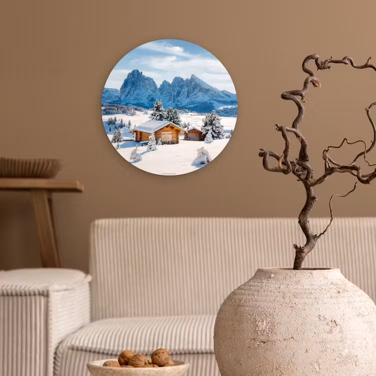 Landschap - Winter - Sneeuw Wandcirkel kunststof plaat 5mm dik klein -sfeer1