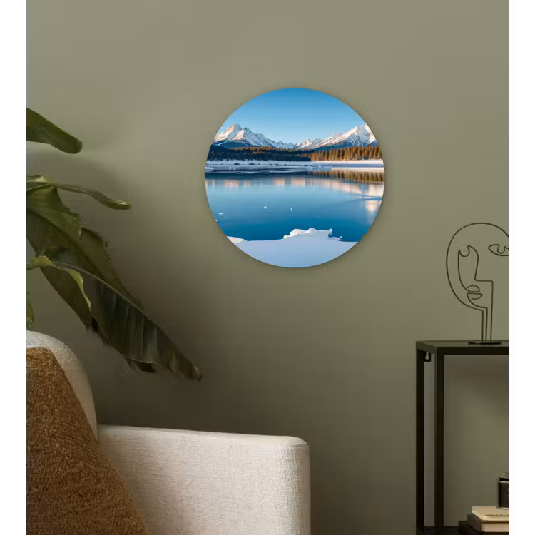 Landschap - Winter - Meer - Bergen - Uitzicht - IJs Wandcirkel kunststof plaat 5mm dik klein -sfeer3