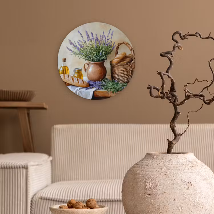 Lavendel - Brood - Stilleven Wandcirkel kunststof plaat 5mm dik klein -sfeer1