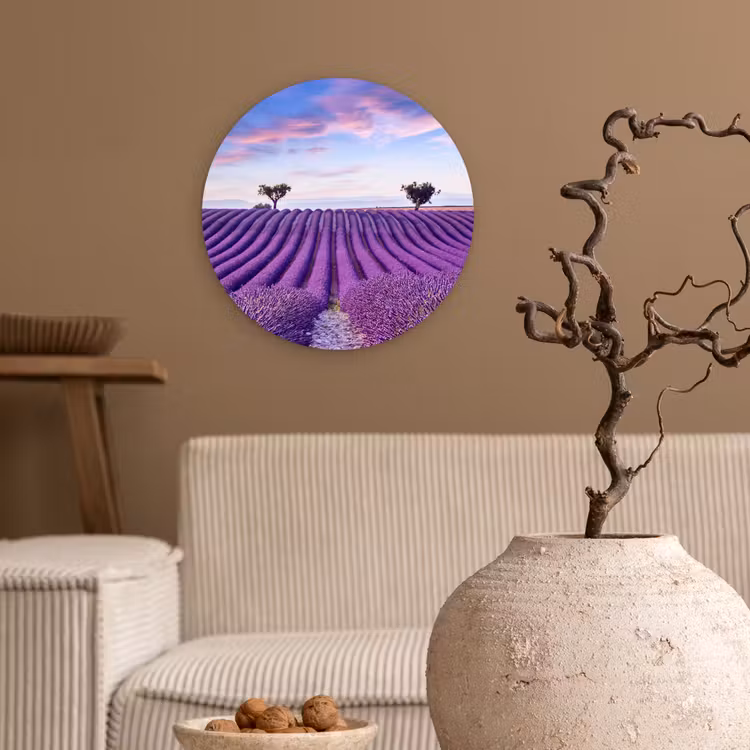 Lavendel - Natuur - Paars - Bomen - Bloemen Wandcirkel kunststof plaat 5mm dik klein -sfeer1