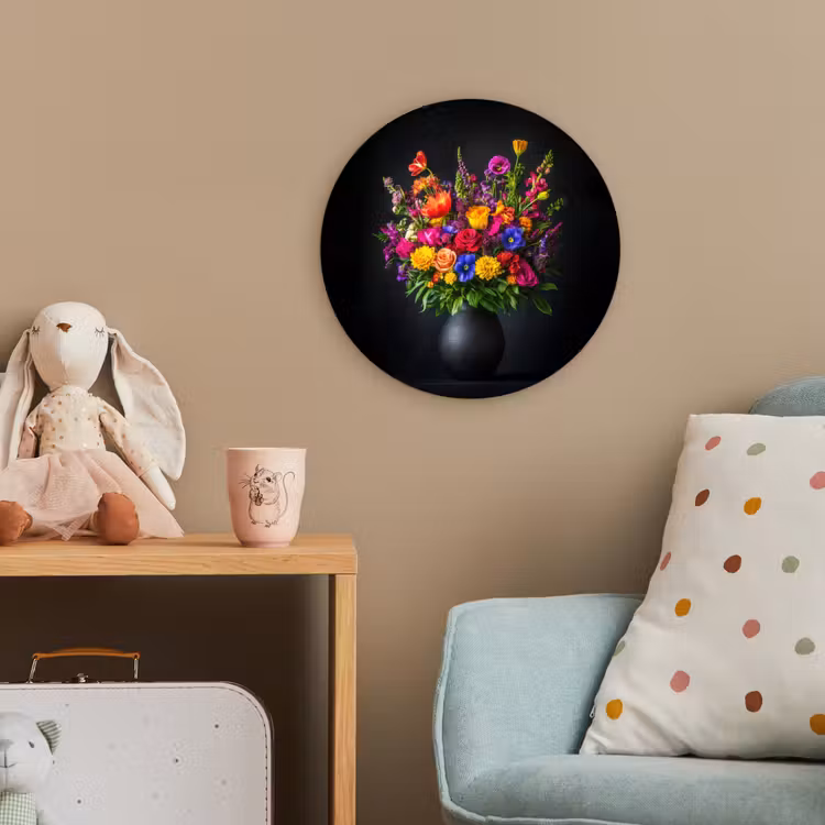 Felgekleurd - Bloemen - Vaas Wandcirkel kunststof plaat 5mm dik klein -tsfeer1_kind
