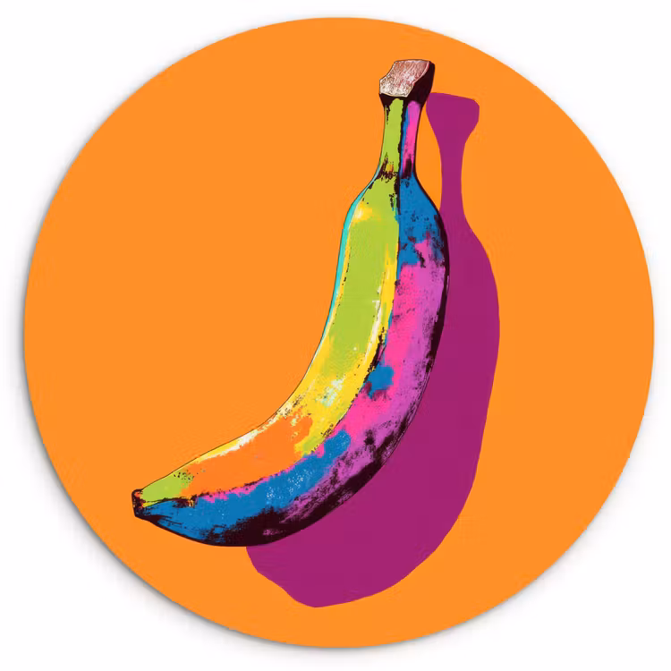 Felle kleuren - Banaan - popart Wandcirkel kunststof plaat 5mm dik klein -3d