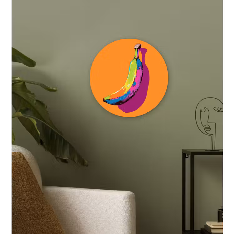 Felle kleuren - Banaan - popart Wandcirkel kunststof plaat 5mm dik klein -sfeer3